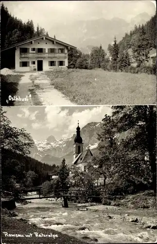 Ak Ramsau im Berchtesgadener Land Oberbayern, Teilansicht mit Reiteralpe, Brücke, Oslhäusl