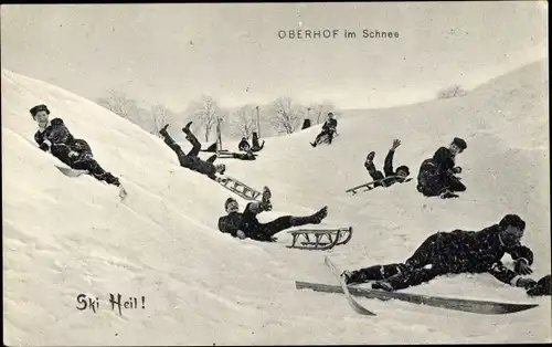 Ak Oberhof im Thüringer Wald, Oberhof im Schnee, Schlitten, Ski