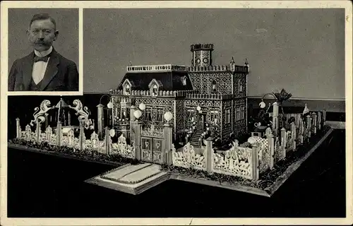 Ak Thale im Harz, Kunstbau Villa in Burg b. Magdeburg, Portrait von dem Erbauer Carl Goerecke