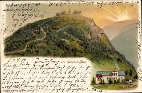 Litho Brotterode in Thüringen, Inselsberg bei Sonnenaufgang, Berggesicht