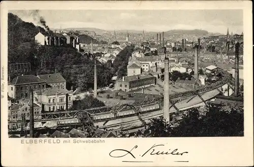 Ak Elberfeld Wuppertal, Teilansicht mit Schwebebahn