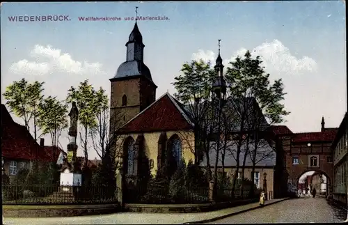 Ak Wiedenbrück in Westfalen, Wallfahrtskirche und Mariensäule