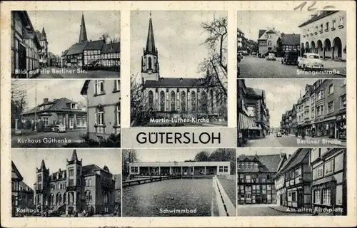 Ak Gütersloh in Westfalen, Schwimmbad, Martin-Luther-Kirche, Am alten Kirchplatz, Rathaus