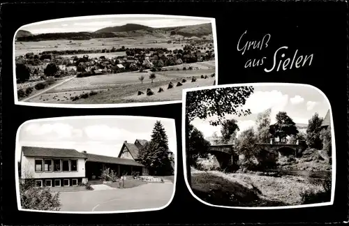 Ak Sielen Trendelburg in Hessen, W. Braun Gemischtwaren, Panorama, Brücke