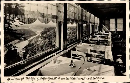 Ak Lohmen im Elbsandsteingebirge, Bastei-Hotel, Blick von der Weinterrasse auf das Elbtal