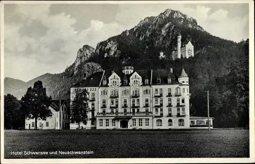 Ak Hohenschwangau Schwangau im Ostallgäu, Schloss Neuschwanstein, Hotel Schwansee