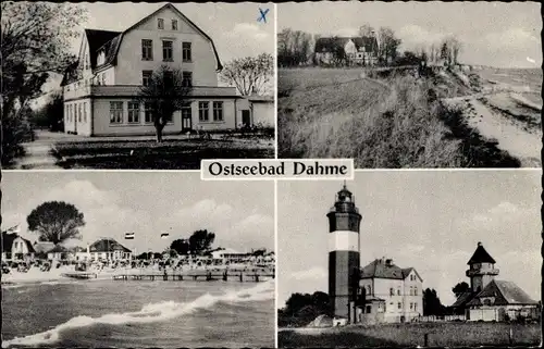 Ak Ostseebad Dahme in Holstein, Haus Seefrieden, Leuchtturm, Strand