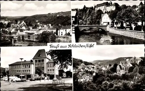 Ak Schleiden in der Eifel, Ortsansicht, Fluss mit Schwänen, Platz