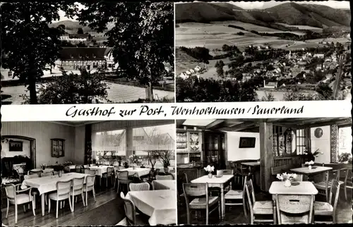 Ak Wenholthausen Eslohe im Sauerland, Gasthof zur Post, Innenräume, Panorama
