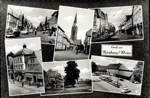 Ak Nienburg an der Weser, Kirche, Wohnhäuser, Autos, Geschäfte