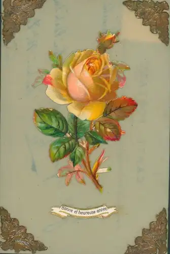 Zelluloid Ak Glückwunsch Neujahr, Blühende Rose