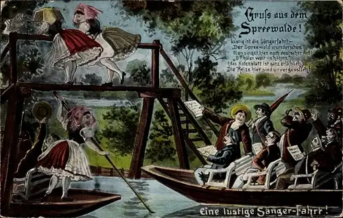Ak Spreewald, Lustige Sängerfahrt, Frauen in Tracht