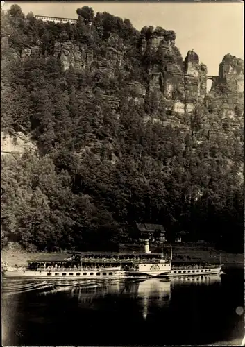 Ak Sächsische Schweiz, Elbdampfer mit Bastelbrücke und Hotel, Salondampfer