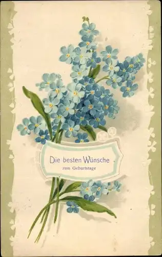 Präge Ak Glückwunsch Geburtstag, Vergissmeinnicht, Glücksklee