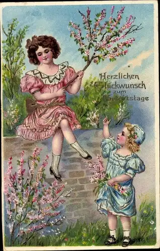 Ak Glückwunsch Geburtstag, Geschwister, Blühender Strauch