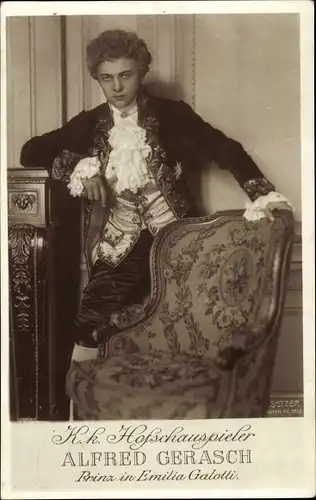 Ak K. k. Hofschauspieler Alfred Gerasch, Prinz in Emilia Galotti