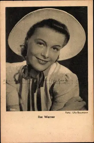 Ak Schauspielerin Ilse Werner, Portrait, Hut, UFA Film, Ross