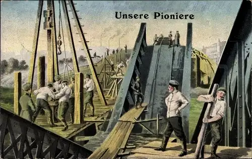 Ak Deutsche Pioniere beim Brückenbau