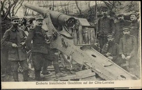 Ak Eroberte französische Geschütze auf der Cote Lorraine, 1. WK