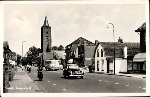 Ak Soest Utrecht Niederlande, Torenstraat, Kirchturm, Bus