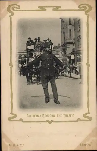 Ak London City England, Policeman stopping the Traffic