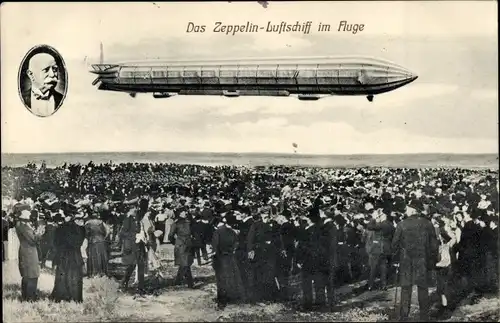 Ak Zeppelin Luftschiff im Flug, Zuschauer