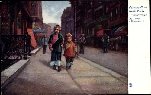 Künstler Ak Chinatown New York City USA, Cosmopolitan New York, children in chinese costumes