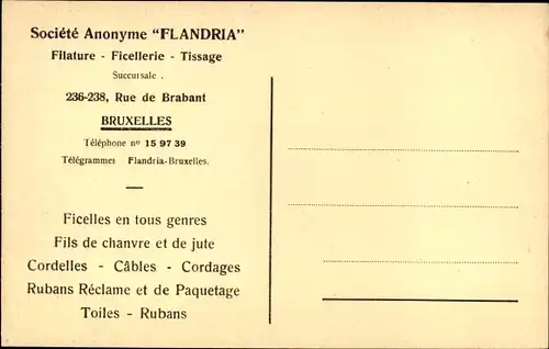 Ak Bruxelles Brüssel, Societe Anonyme Flandria, Filature, Ficellerie, Rue de Braband