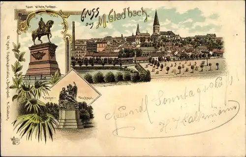 Litho Mönchengladbach am Niederrhein, Kaiser Wilhelm Denkmal, Kriegerdenkmal
