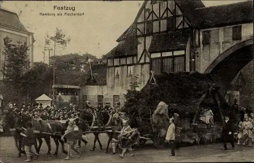 Ak Hamburg Mitte Altstadt, 16. Deutsches Bundesschießen 1909, Festzug, Hamburg als Fischerdorf
