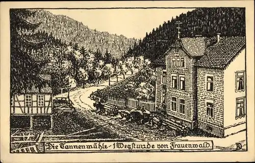 Künstler Ak Dugge, R., Frauenwald am Rennsteig Ilmenau in Thüringen, Die Tannenmühle