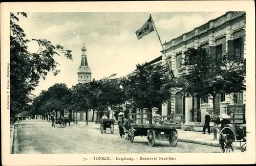 Ak Haiphong Tonkin Vietnam, Boulevard Paul Bert, Rikscha