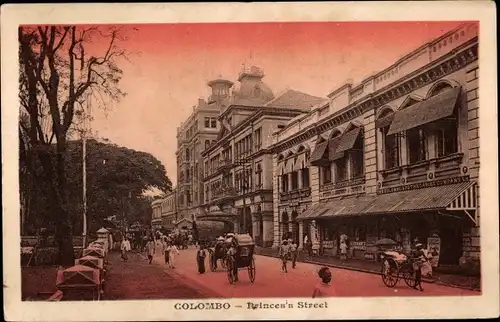 Ak Colombo Ceylon Sri Lanka, Princes's Street, Rikscha
