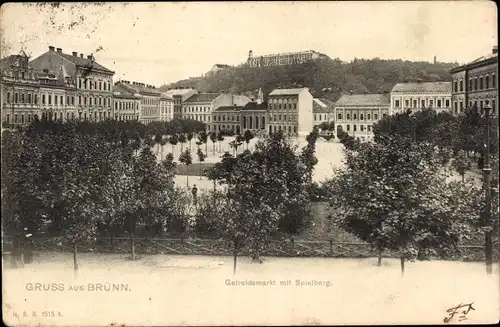 Ak Brno Brünn Südmähren, Getreidemarkt mit Spielberg