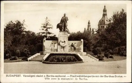 Ak Budapest Ungarn, Stadtwäldchenpartie mit Barthas-Statue