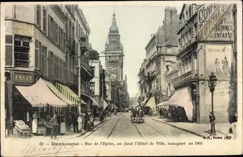 Ak Dunkerque Dünkirchen Nord, Rue de l'Église