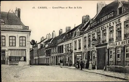 Ak Cassel Nord, Grand Place et Rue de Lille