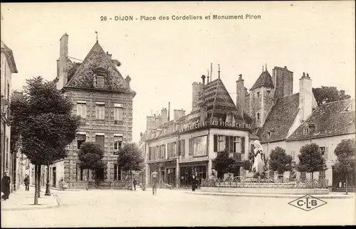 Ak Dijon Côte d'Or, Place des Cordeliers et Monument Piron
