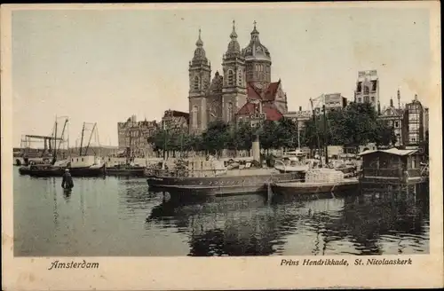 Ak Amsterdam Nordholland Niederlande, Prins Hendrikkade, St. Nicolaaskerk