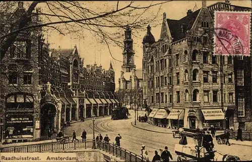 Ak Amsterdam Nordholland Niederlande, Raadhuisstraat, Straßenbahn