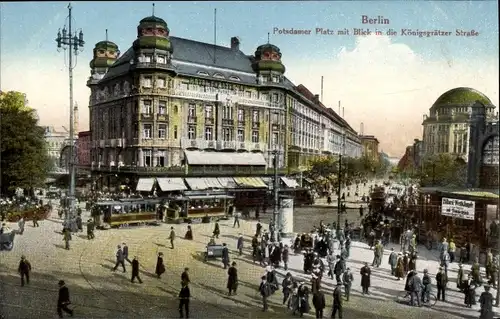 Ak Berlin Tiergarten, Potsdamer Platz mit Königgrätzer Straße, Straßenbahn