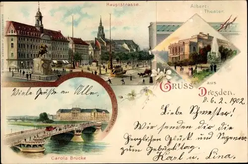 Litho Dresden, Hauptstraße, Albert Theater, Carola Brücke