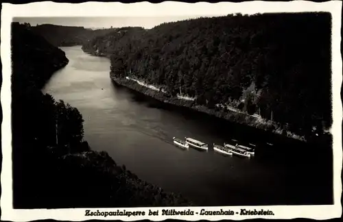 Ak Lauenhain Mittweida in Sachsen, Kriebstein, Zschopautalsperre, Motorboote auf dem Stausee