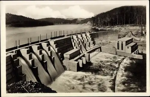 Ak Kriebstein Sachsen, Zschopau Talsperre, Sperrmauer