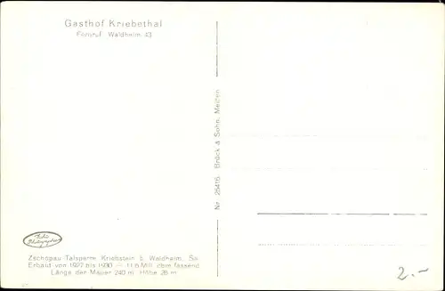 Ak Kriebstein Sachsen, Zschopau Talsperre, Sperrmauer