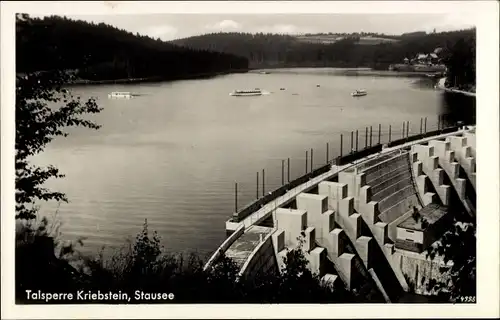 Ak Kriebstein Mittelsachsen, Talsperre aus der Vogelschau, Sperrmauer