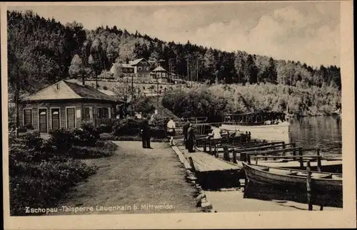 Ak Lauenhain Mittweida, Zschopau Talsperre, Gasthaus, Anleger