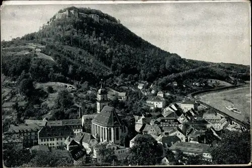 Ak Königstein an der Elbe Sächsische Schweiz, Festung, Kirche, Teilansicht, Dampfer, Landkarte