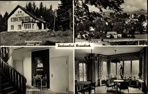 Ak Bad Brambach im Vogtland, Jugendherberge Helmut Just, Teilansicht vom Ort