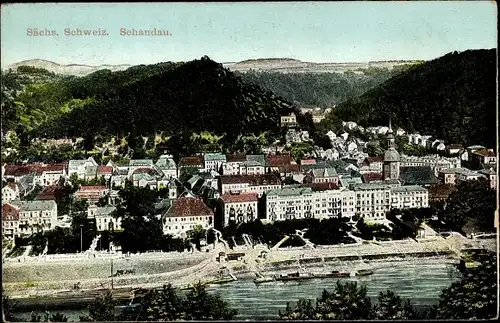 Ak Bad Schandau an der Elbe, Luftbild vom Ort